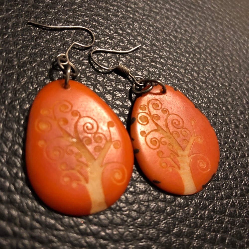 Tree Of Life Carved Tagua Nut Earrings - Picture 3 of 6